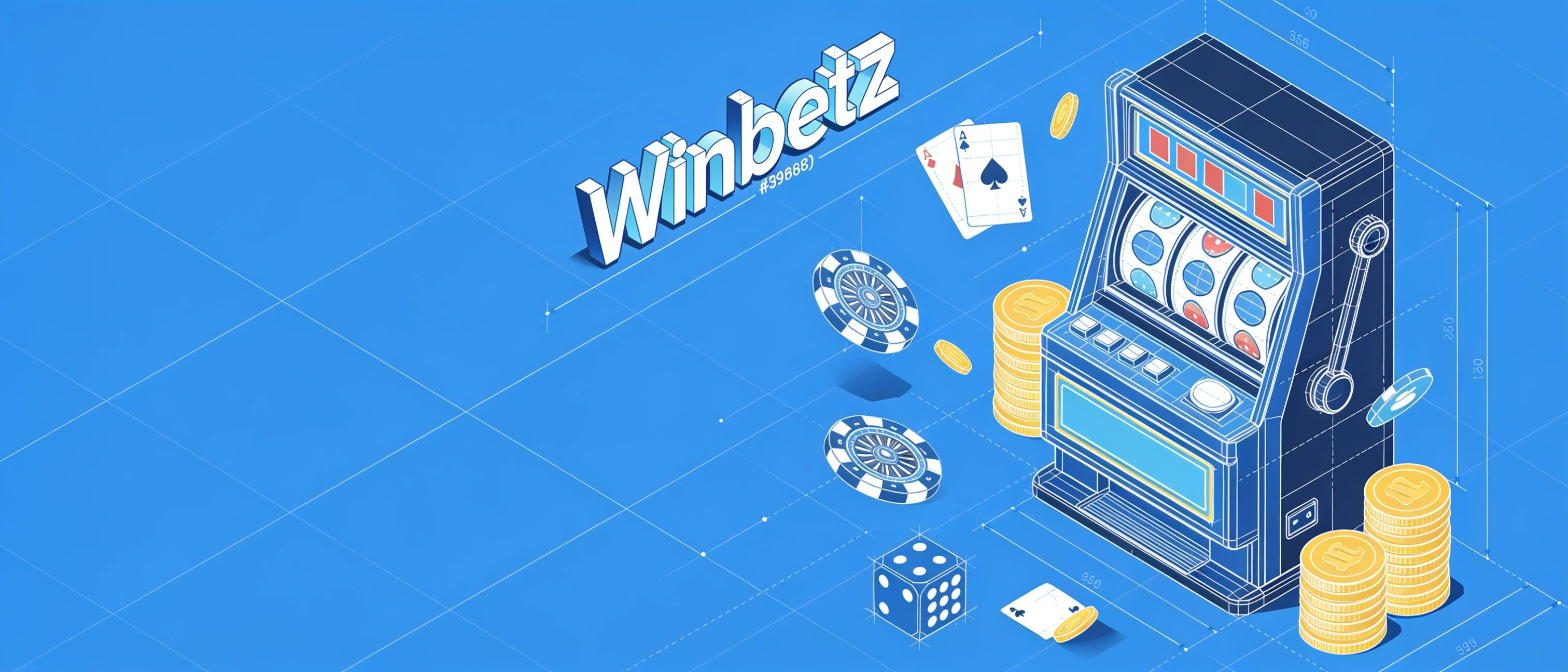 Illustration technique de l’offre Winbetz avec machine à sous, cartes et jetons